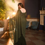 Mossy Mirage Green Sequin Drape Saree Set