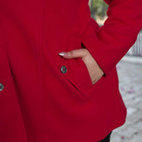 Woollen Cherry Red Stretchable Tweed Coat