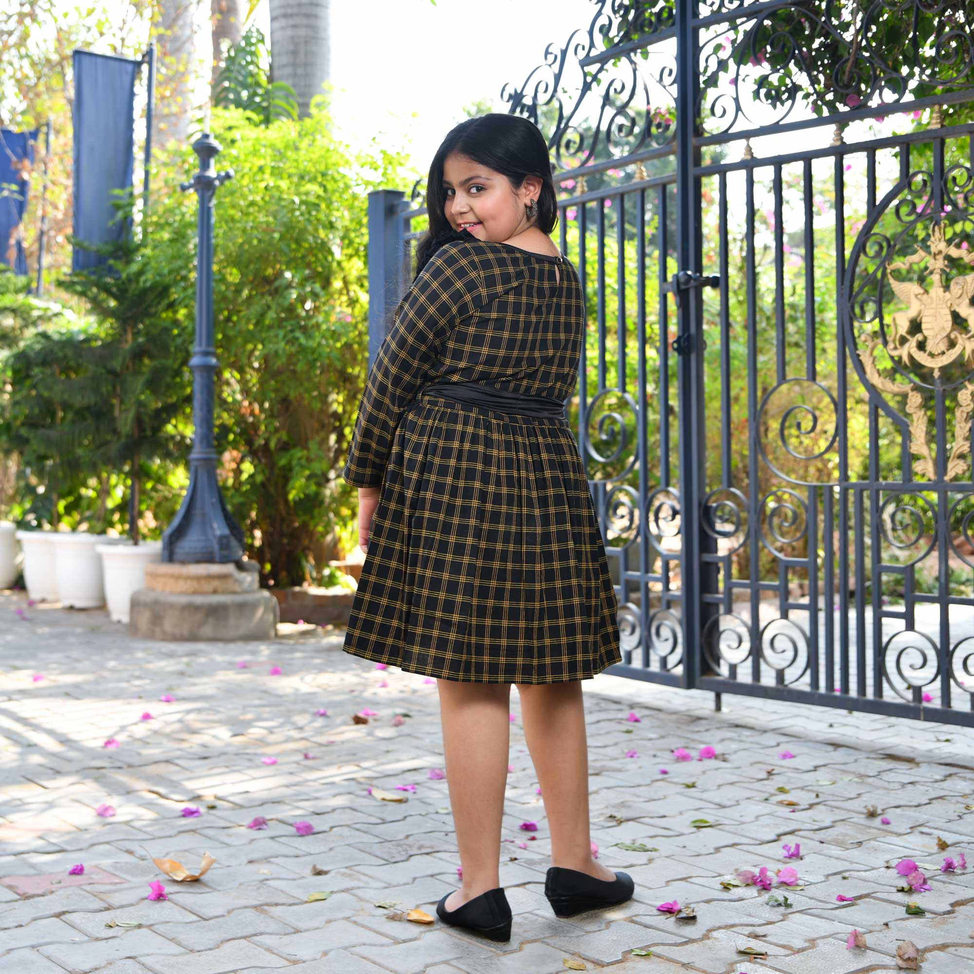 Woollen Black & Marigold Kids Twril Dress 