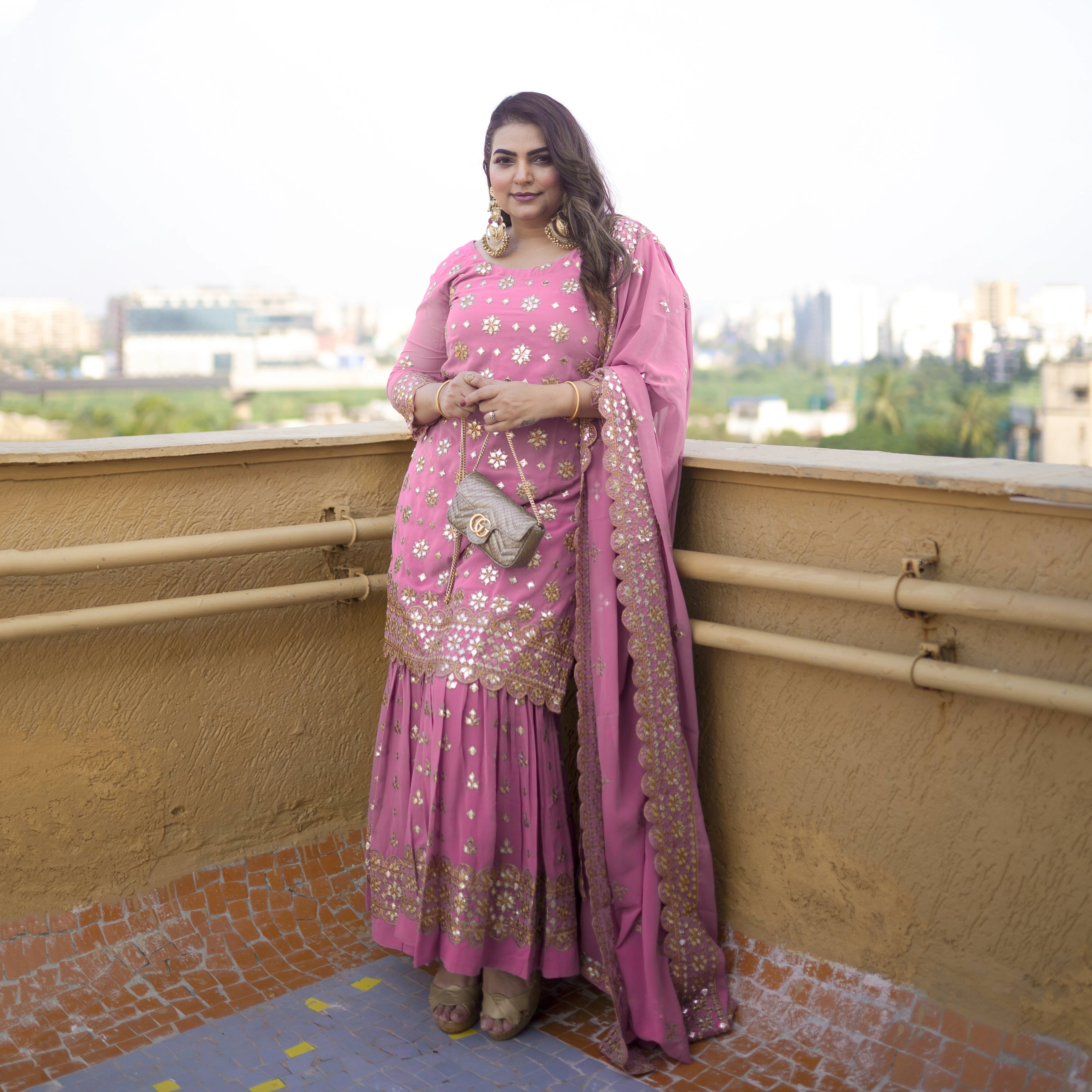 Deep Blush Gota Patti Georgette Sharara Set