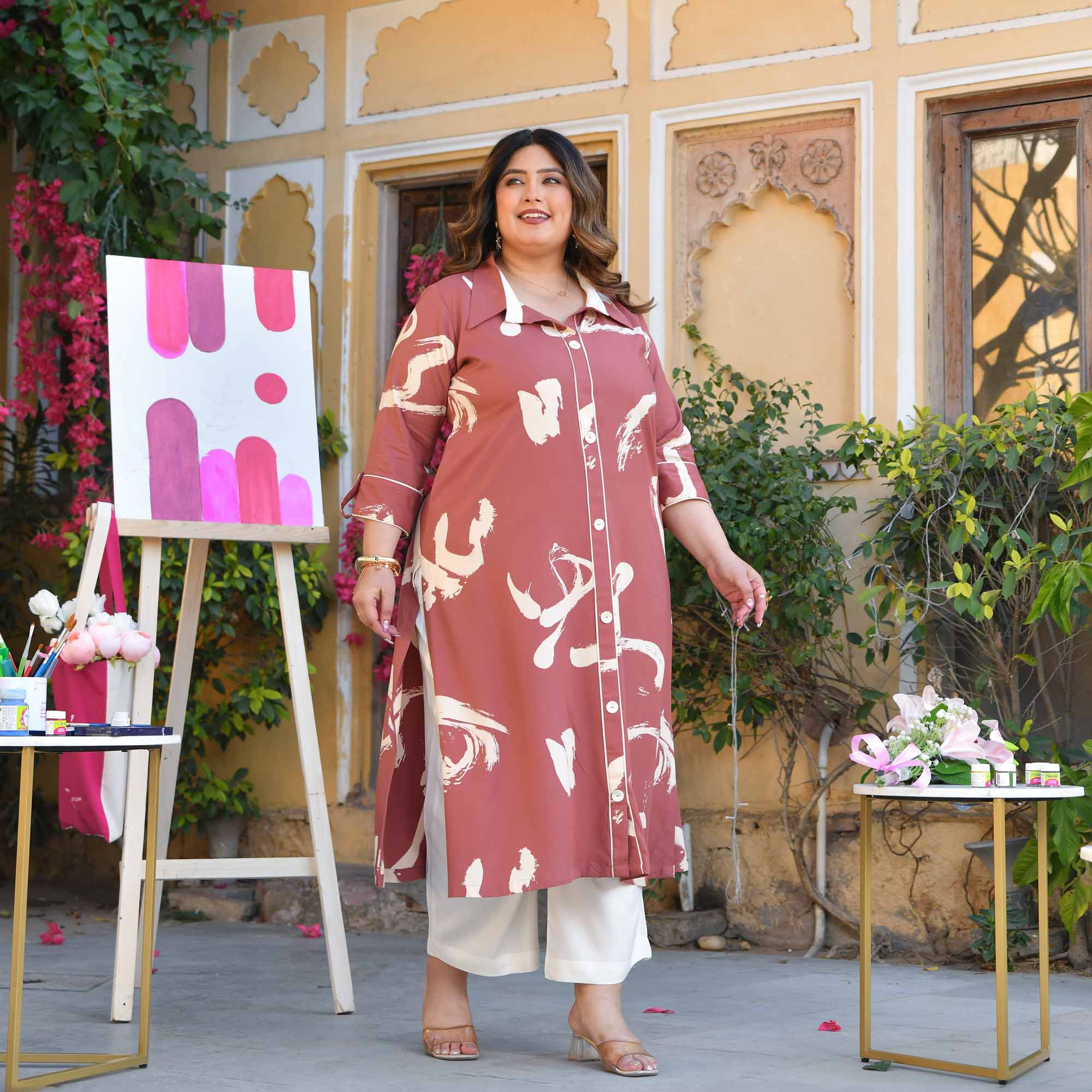 Falooda- Onion Pink Abstract Heavy GSM Rayon Cotton Kurta