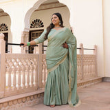 Pastel Green Scalloped Sequin Drape Saree Set