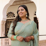 Pastel Green Scalloped Sequin Drape Saree Set