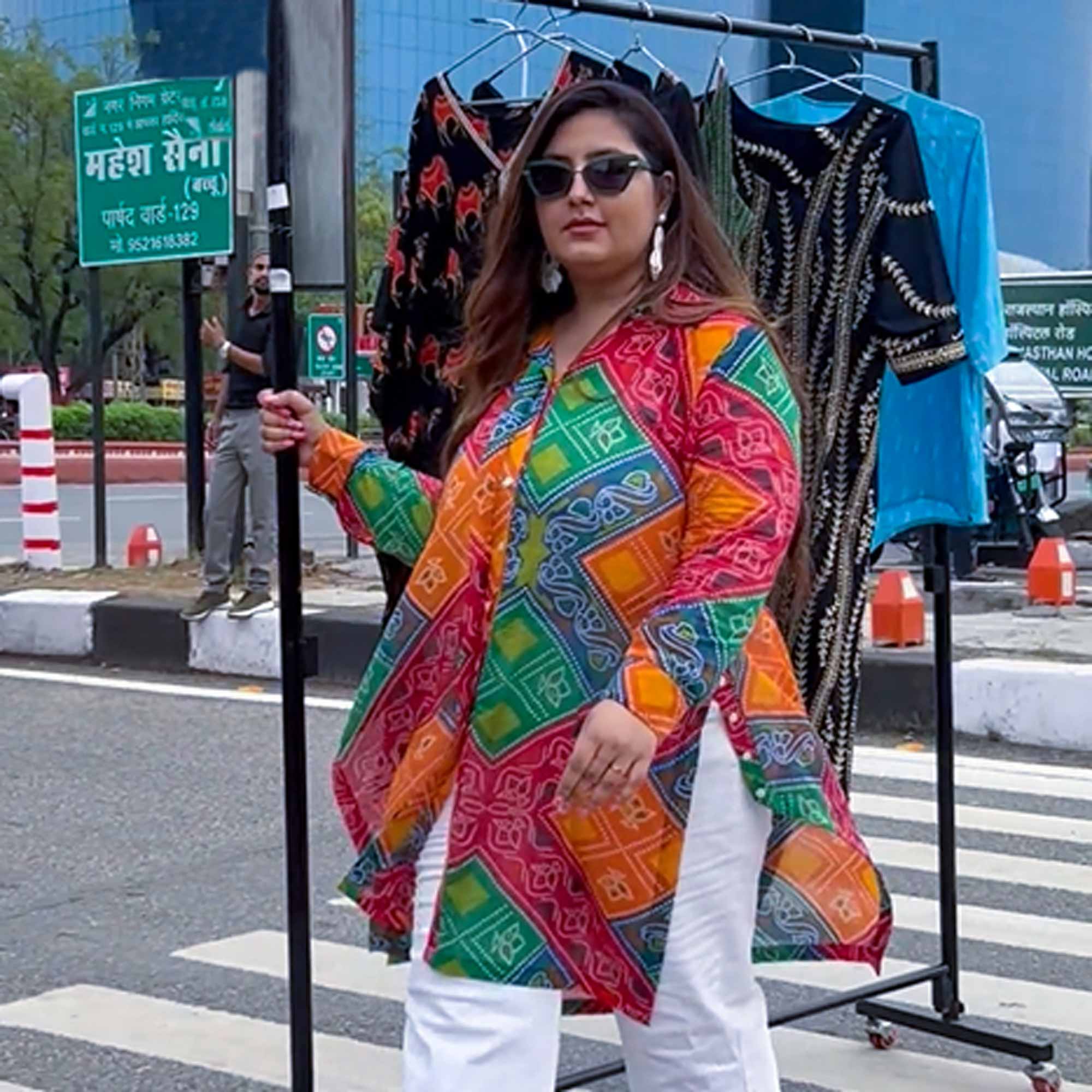 Blissful Bandhani Asymmetrical Button - down Shirt