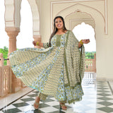 Celestial Bloom Floral Cotton Anarkali Set