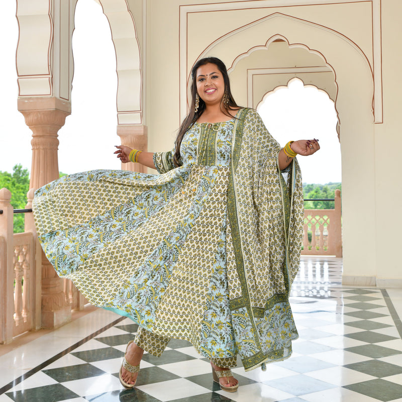 Celestial Bloom Floral Cotton Anarkali Set