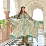 Celestial Bloom Floral Cotton Anarkali Set