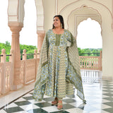 Celestial Bloom Floral Cotton Anarkali Set