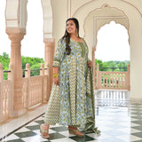 Celestial Bloom Floral Cotton Anarkali Set