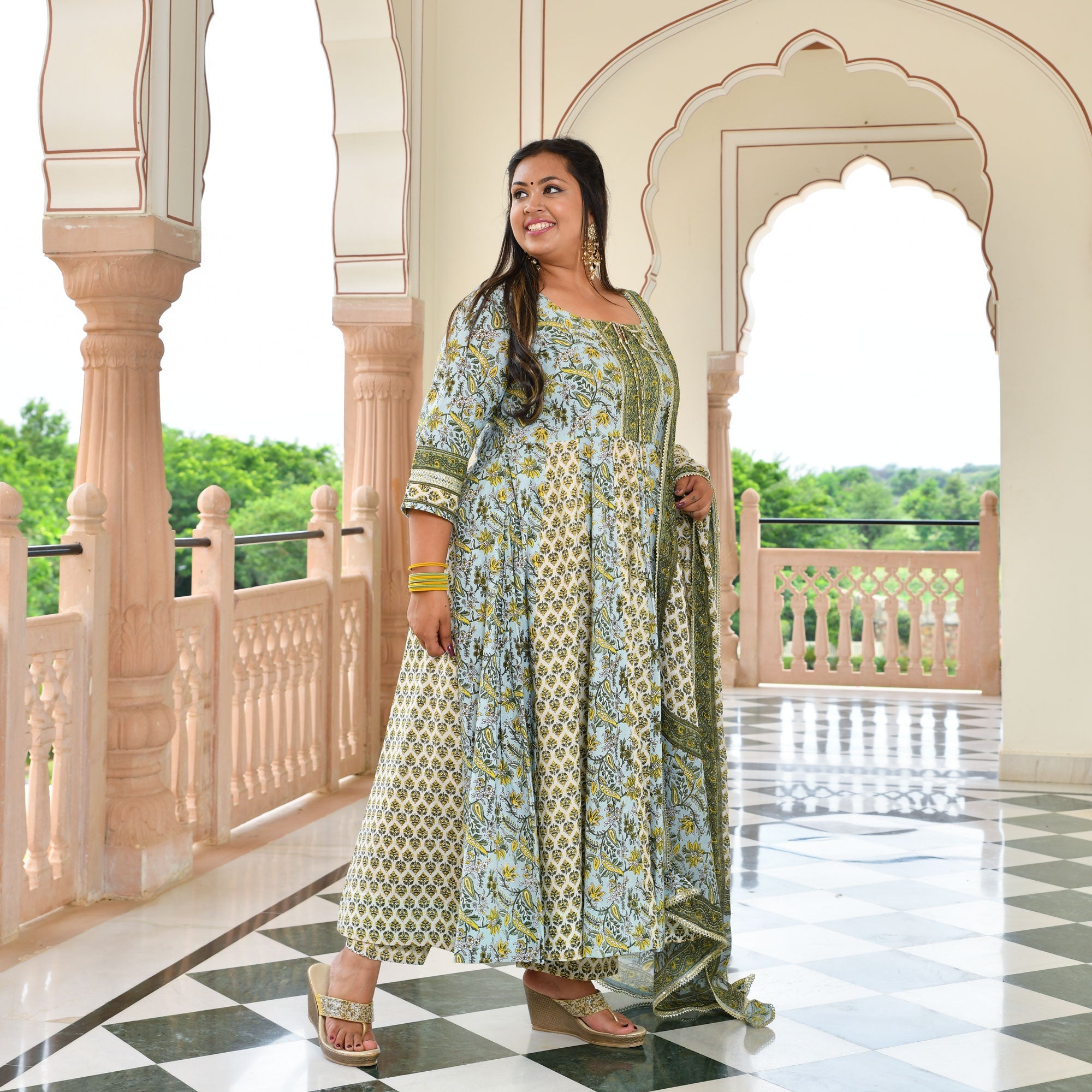 Celestial Bloom Floral Cotton Anarkali
