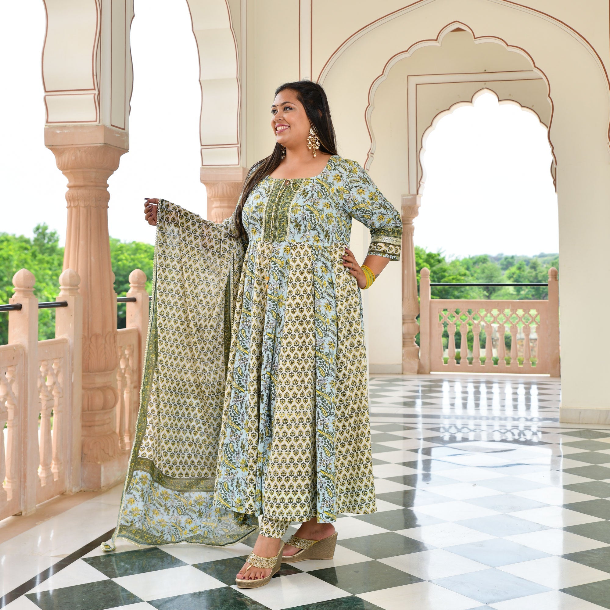 Celestial Bloom Floral Cotton Anarkali