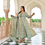 Celestial Bloom Floral Cotton Anarkali Set