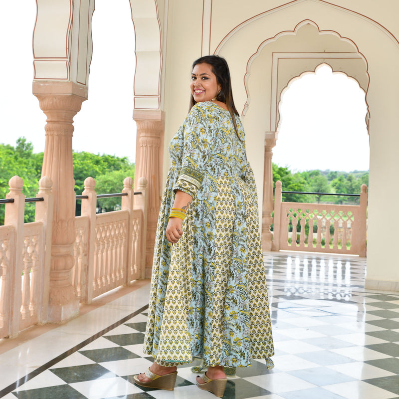 Celestial Bloom Floral Cotton Anarkali Set