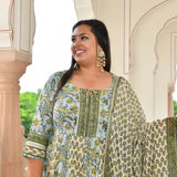 Celestial Bloom Floral Cotton Anarkali Set