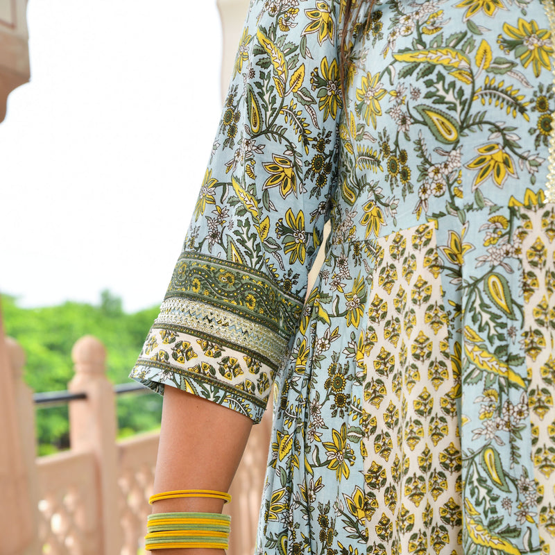 Celestial Bloom Floral Cotton Anarkali Set