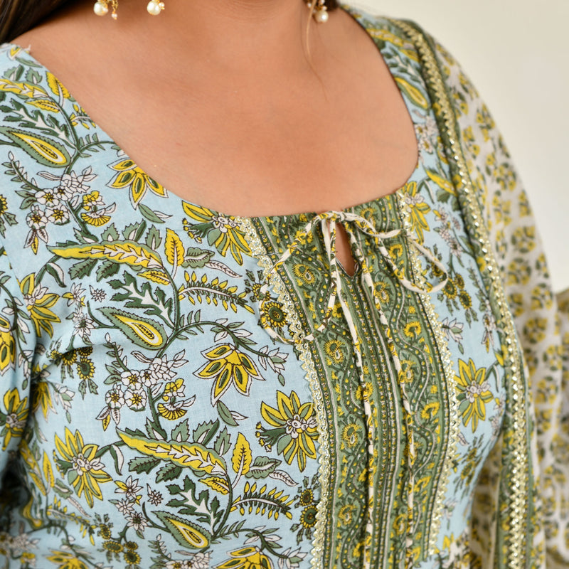 Celestial Bloom Floral Cotton Anarkali Set