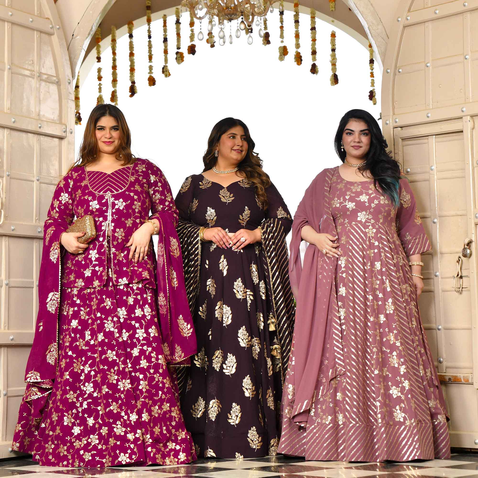 Coca Cola- Vintage Plum Sequin Embroidered Georgette Lehenga Set