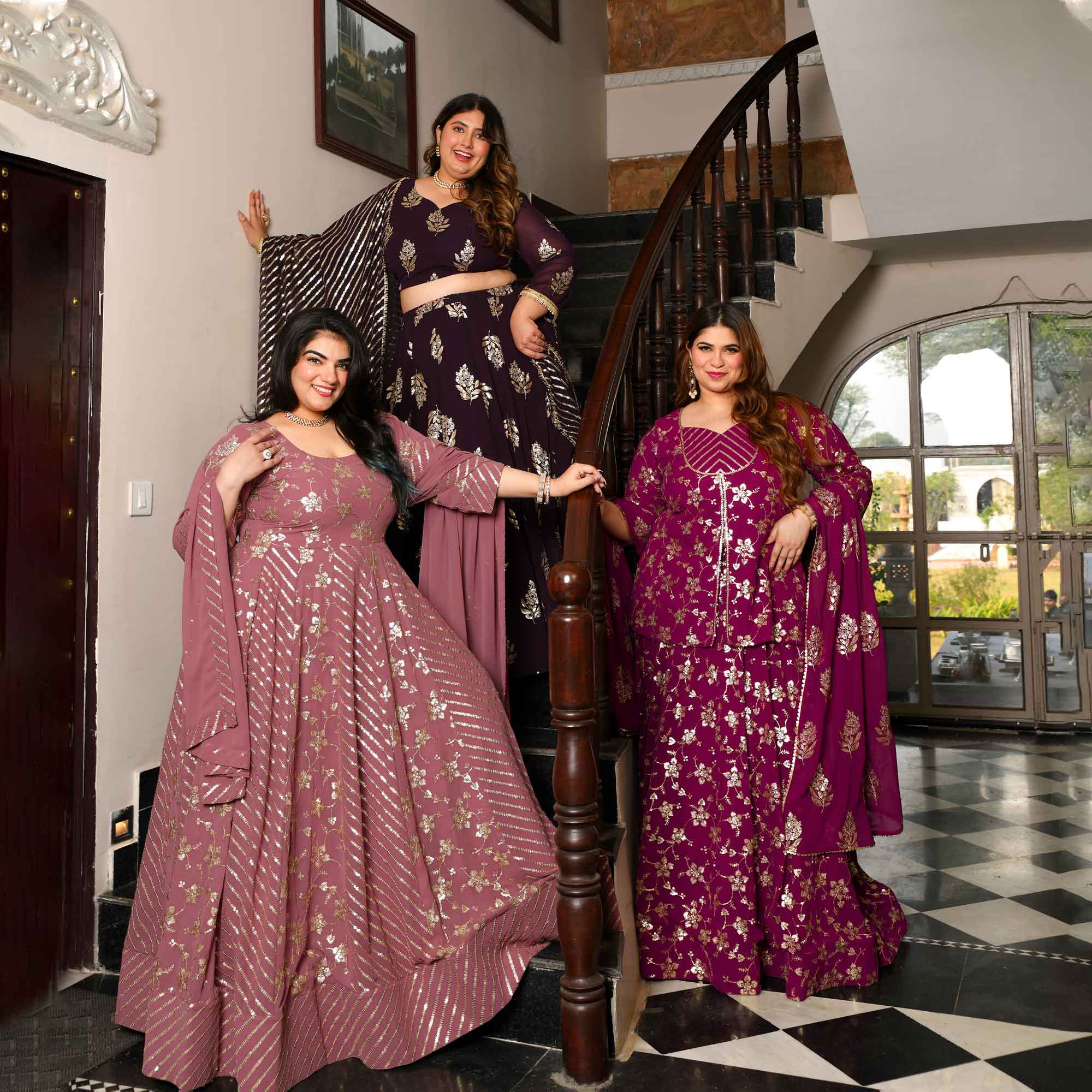 Aap Jaisa Koi- Plum Sequin Embroidered Georgette Koti Lehenga Set