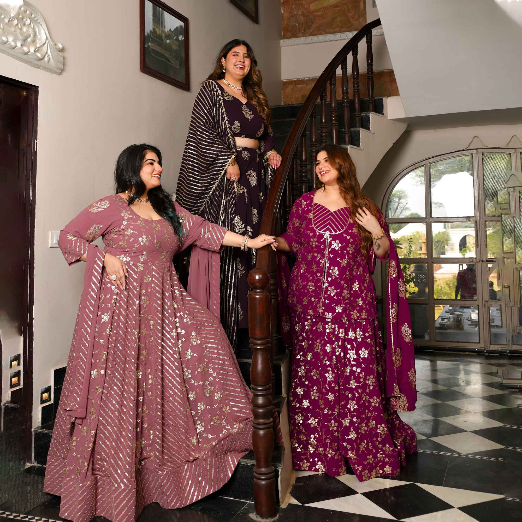 Aap Jaisa Koi- Plum Sequin Embroidered Georgette Koti Lehenga Set