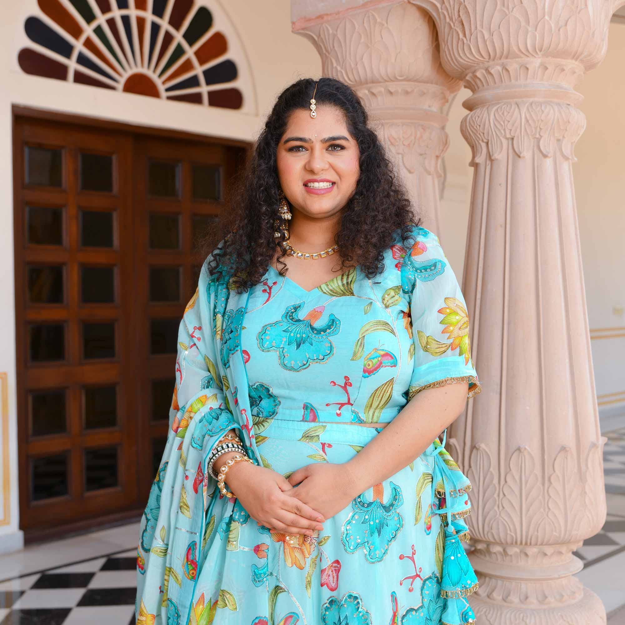 Dreamy Sky Floral Sequin Embroidered Pure Organza Lehenga Set