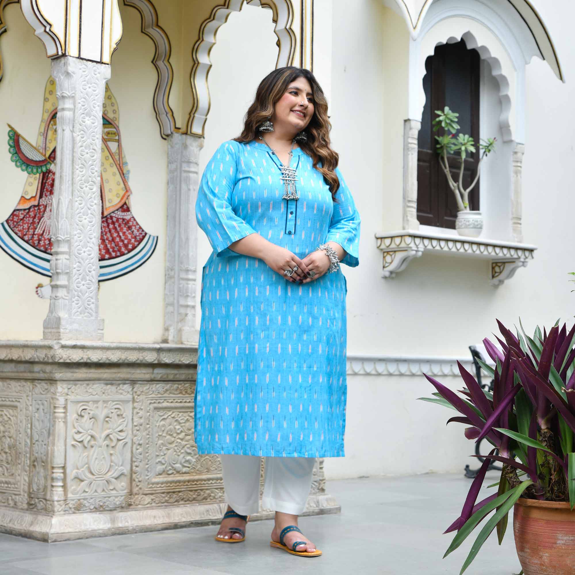 Megh- Sky Blue Ikat Handwoven Organic Cotton Kurta