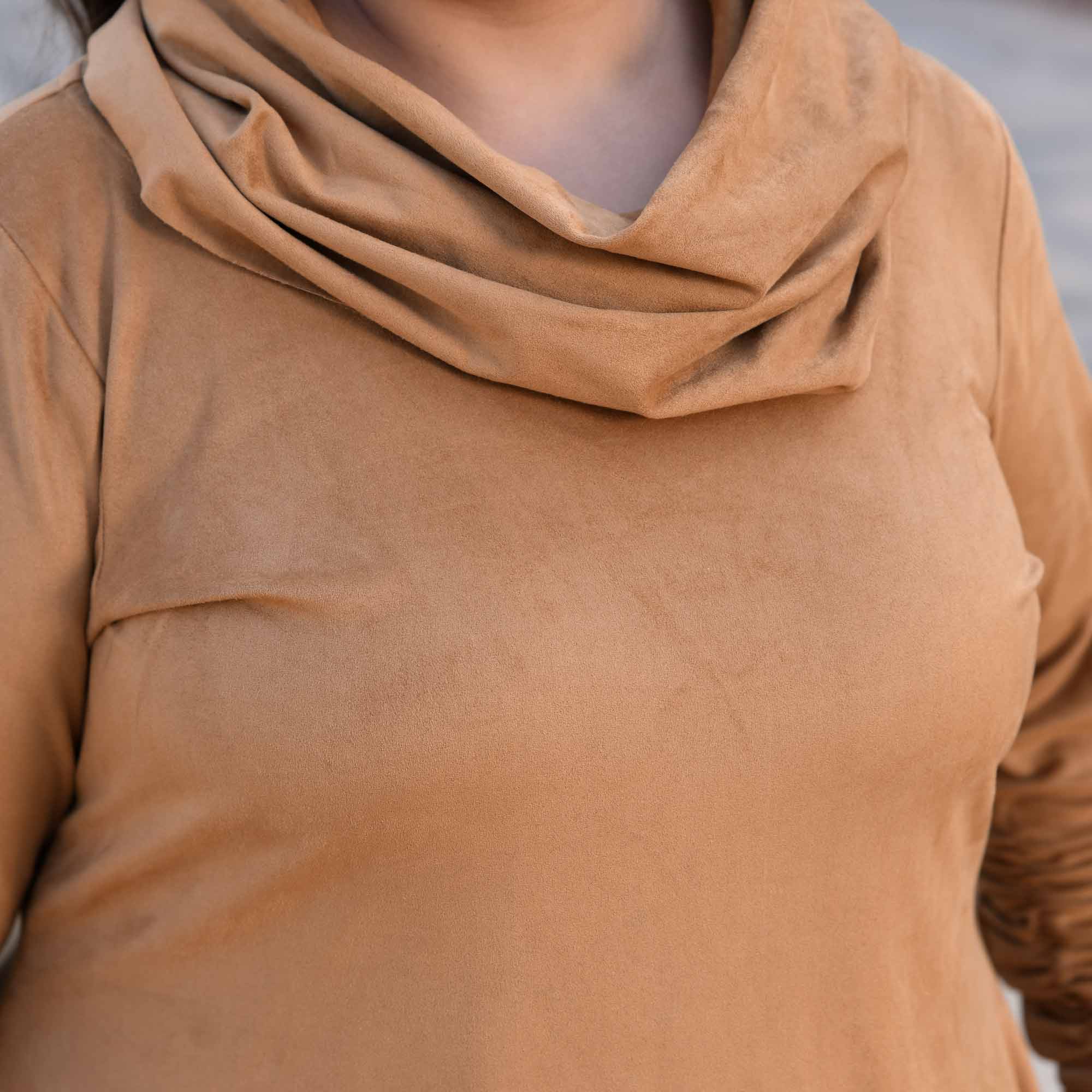 Mochaccino- Woollen Beige Fleece Brushed Aline Cowl Dress