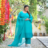 Samundar Sa Neela Handblock Printed Chikankari Suit Set