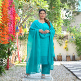 Samundar Sa Neela Handblock Printed Chikankari Suit Set