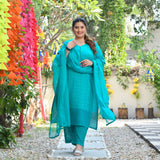 Samundar Sa Neela Handblock Printed Chikankari Suit Set