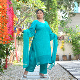 Samundar Sa Neela Handblock Printed Chikankari Suit Set