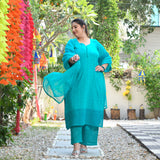 Samundar Sa Neela Handblock Printed Chikankari Suit Set