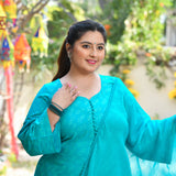 Samundar Sa Neela Handblock Printed Chikankari Suit Set