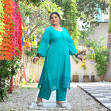 Samundar Sa Neela Handblock Printed Chikankari Suit Set