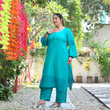 Samundar Sa Neela Handblock Printed Chikankari Suit Set