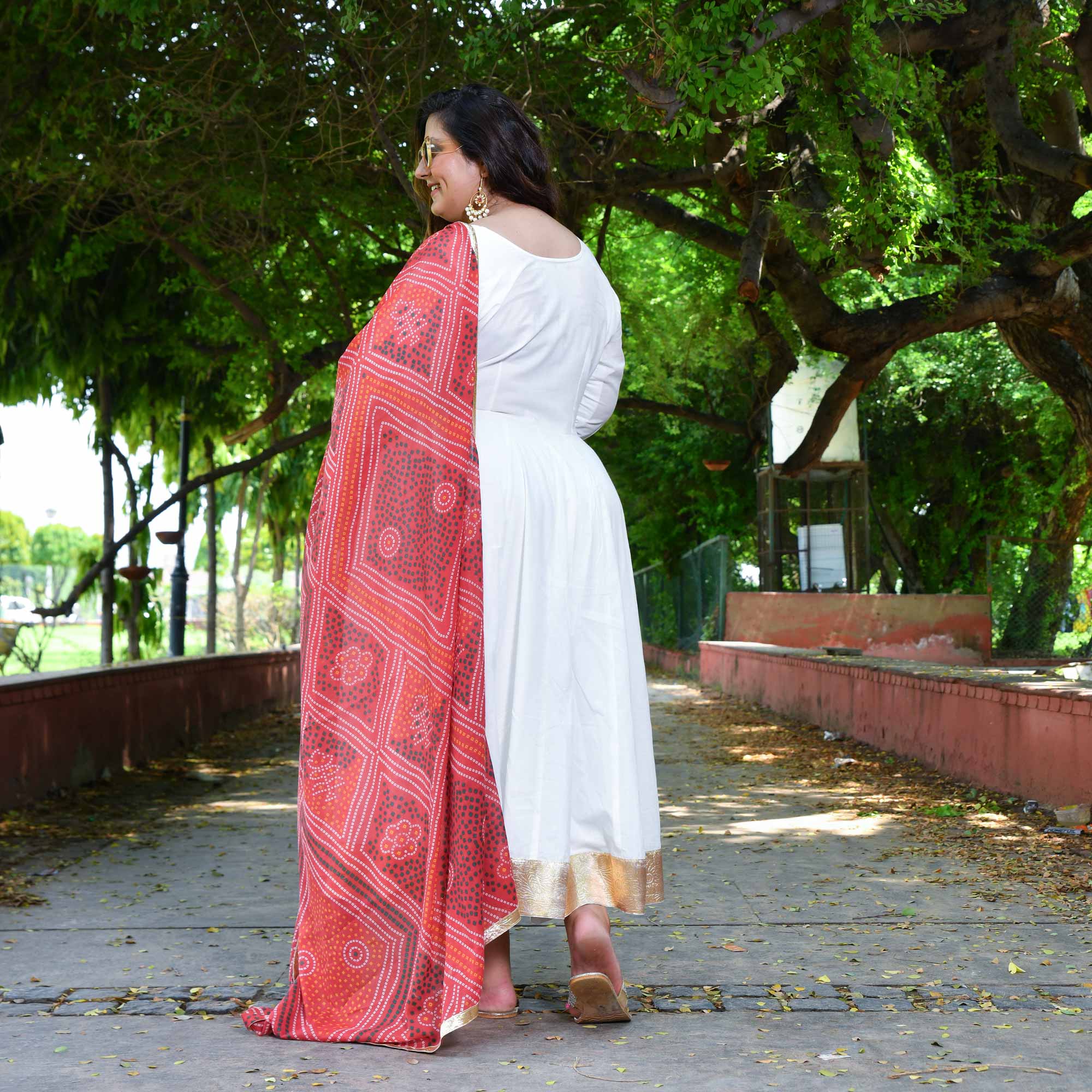 White Royal Cotton Embroidered Anarkali