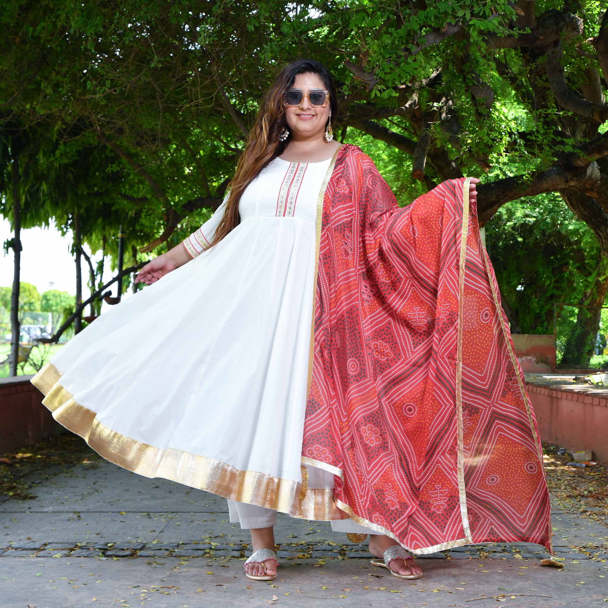 White Royal Cotton Embroidered Anarkali