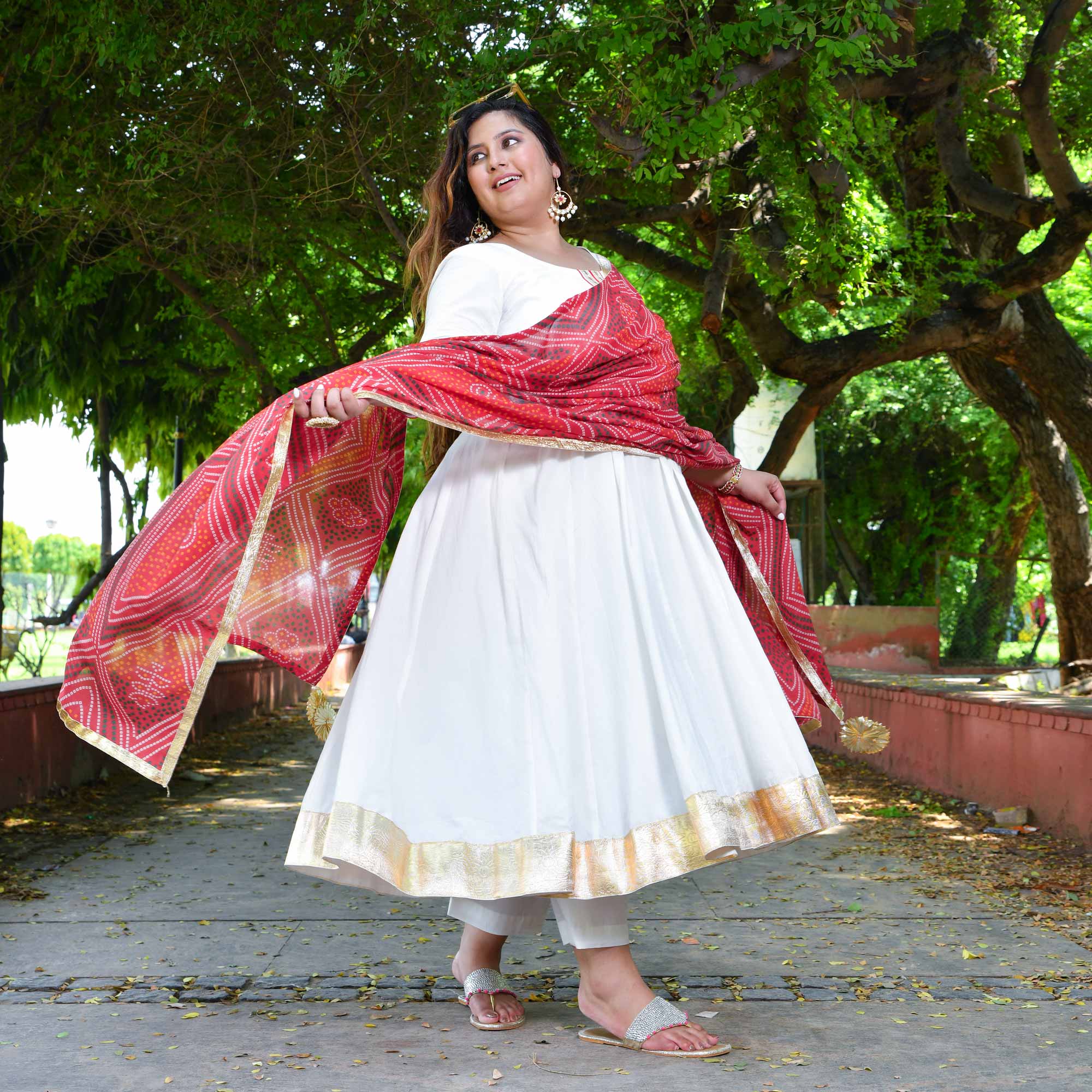 White Royal Cotton Embroidered Anarkali