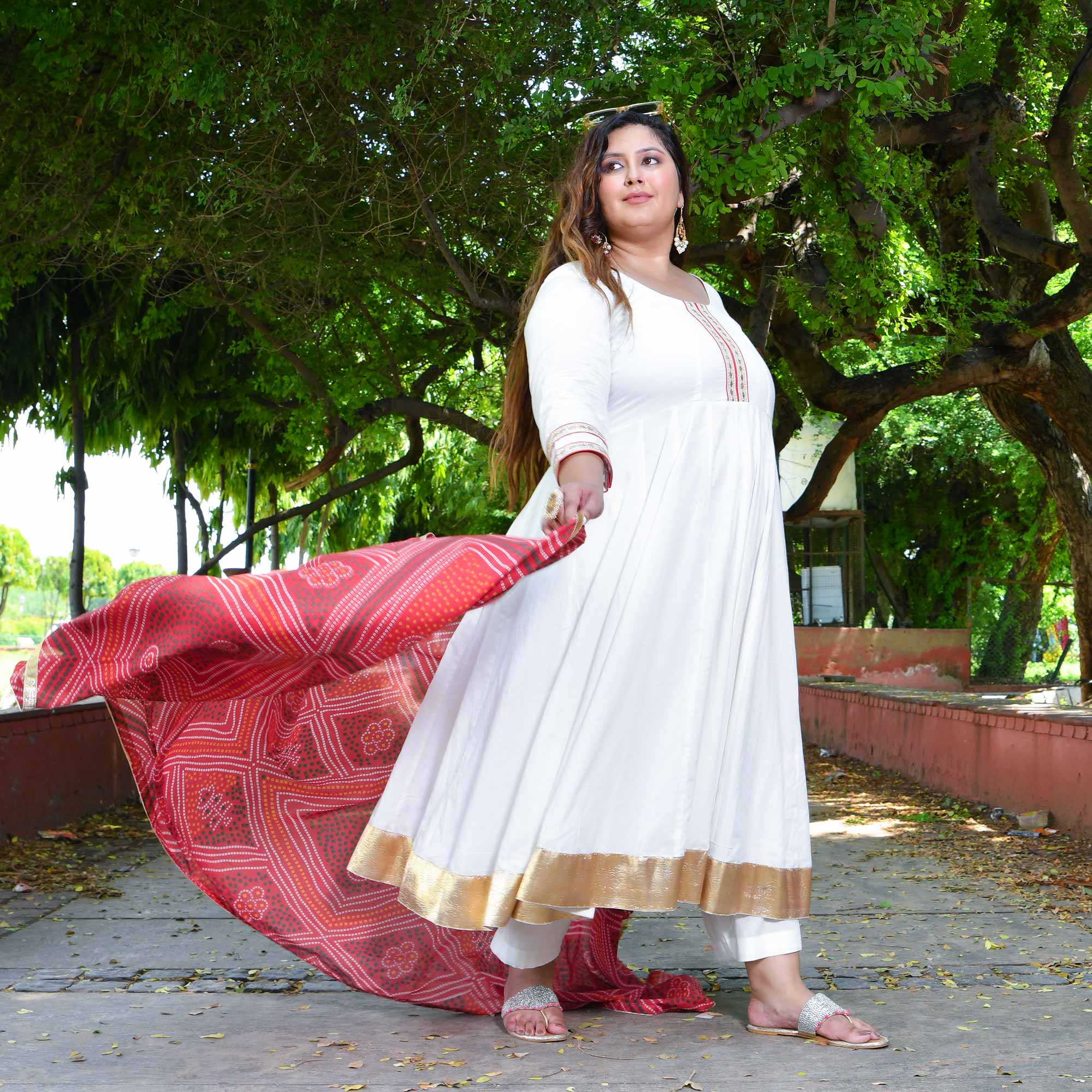 White Royal Cotton Embroidered Anarkali