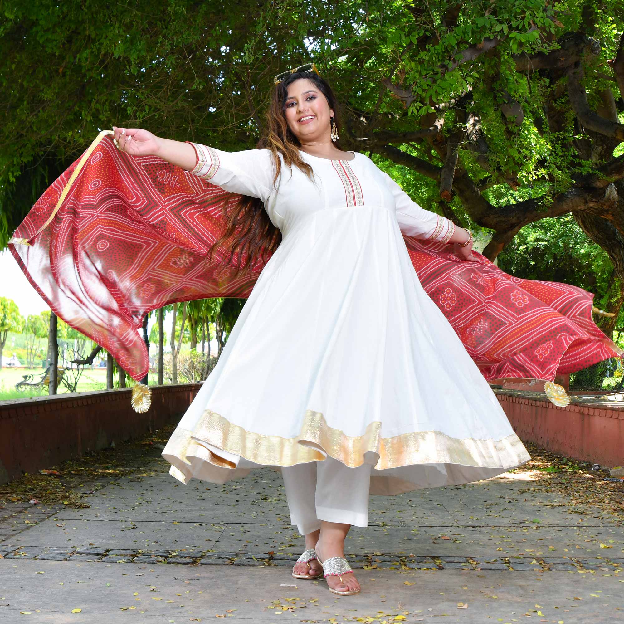 White Royal Cotton Embroidered Anarkali