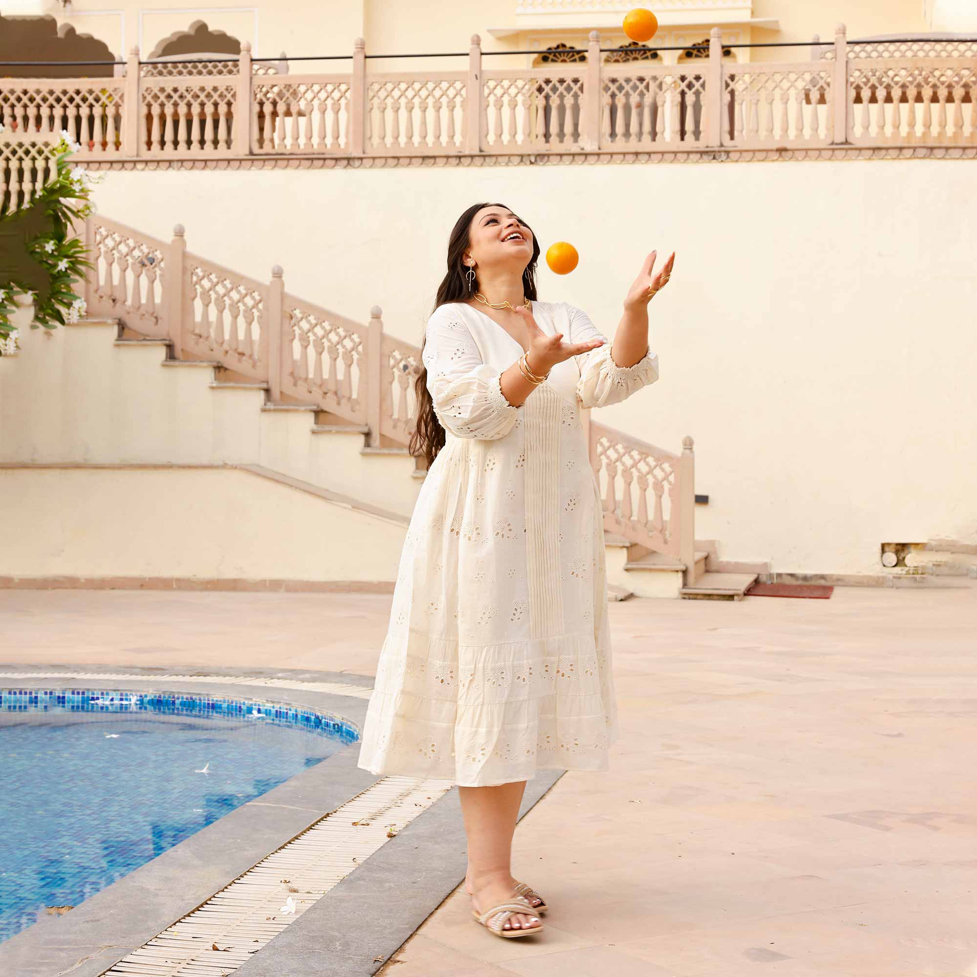 Creamy White Serene Schiffli Dress