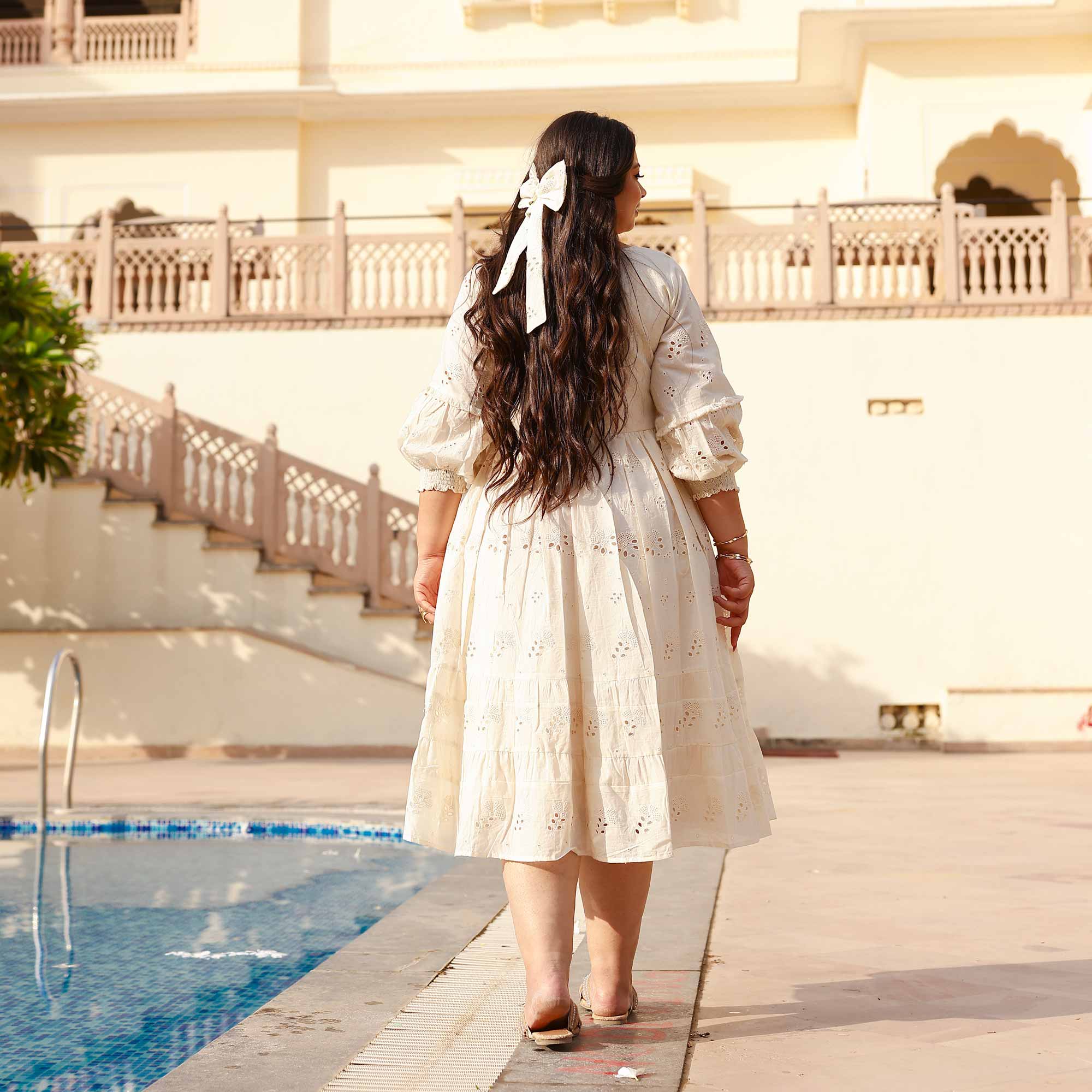 Creamy White Serene Schiffli Dress