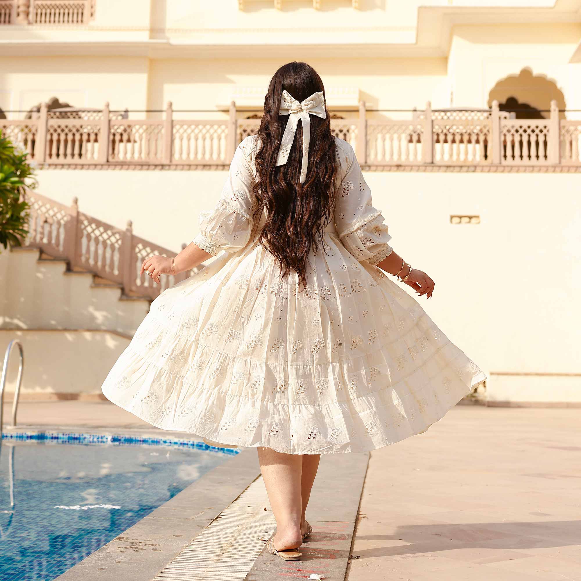 Creamy White Serene Schiffli Dress