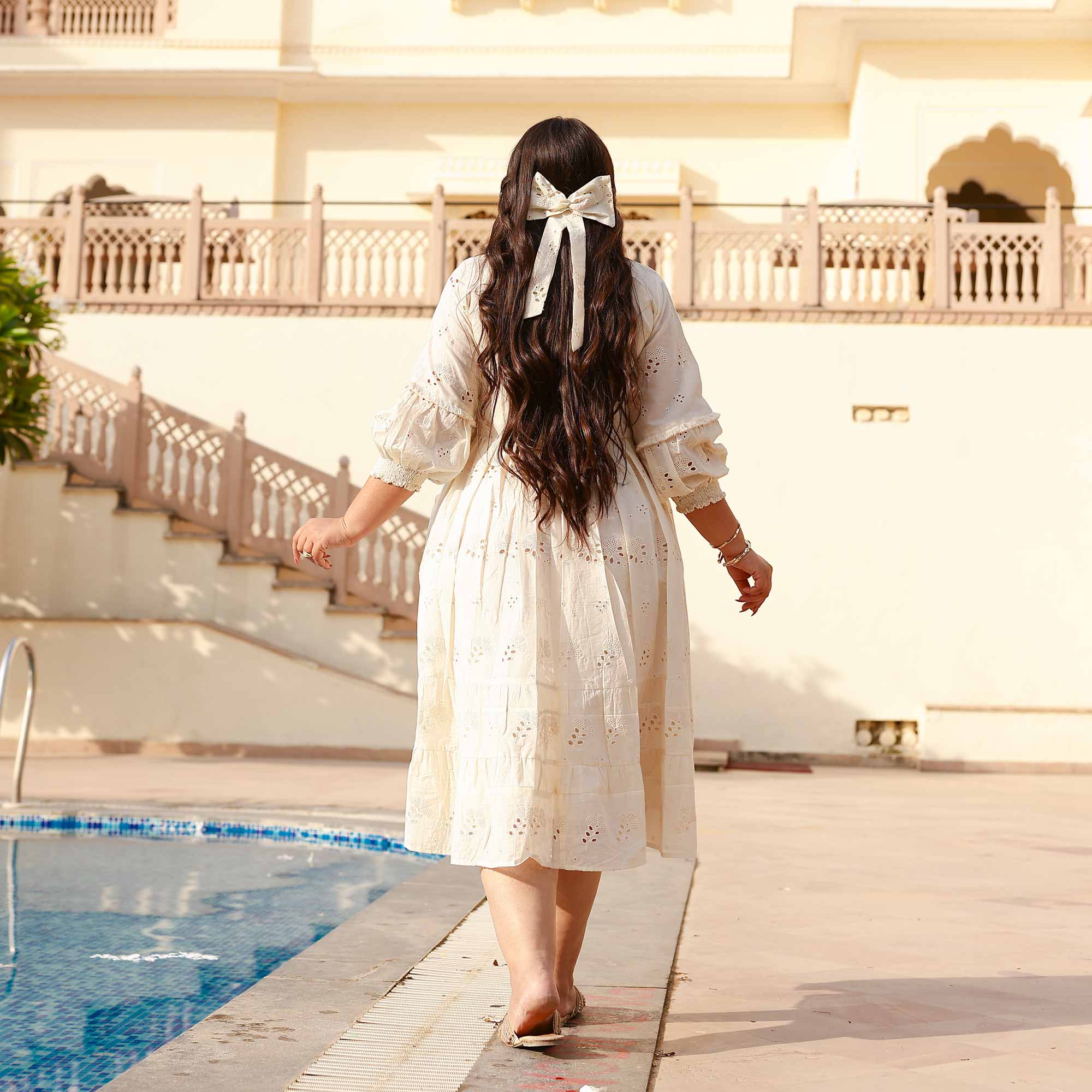 Creamy White Serene Schiffli Dress