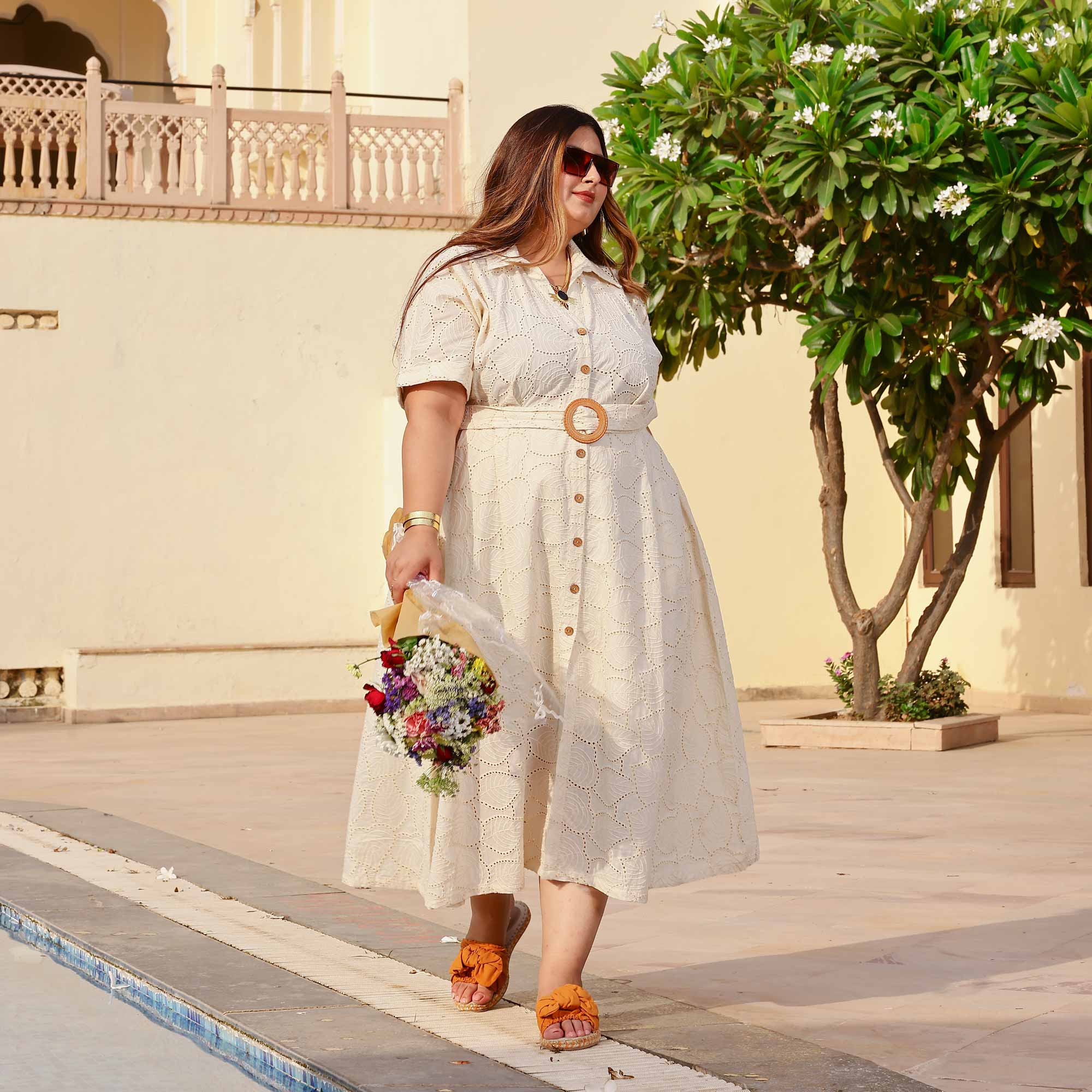 Pearl Perfection Off-White Schiffli Dress