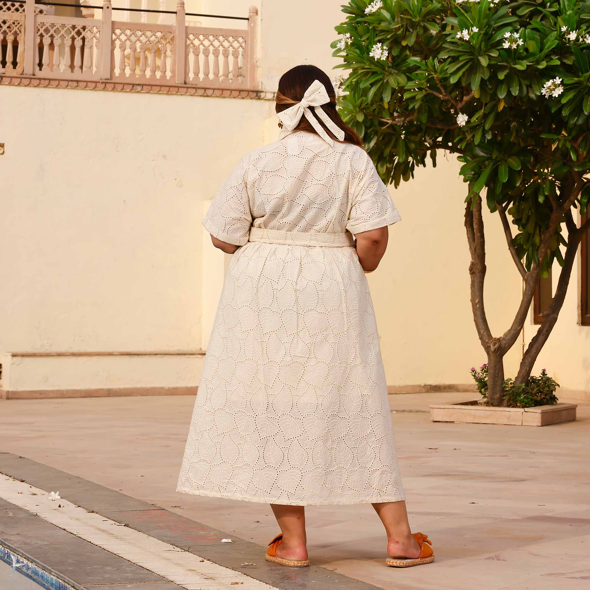 Pearl Perfection Off-White Schiffli Dress