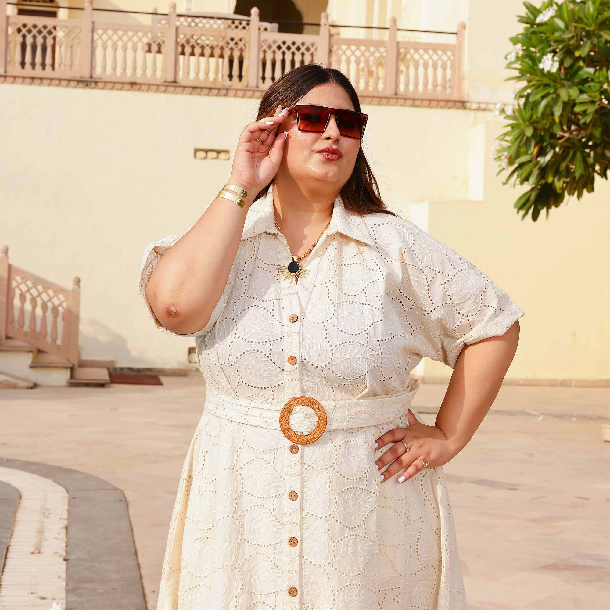 Pearl Perfection Off-White Schiffli Dress