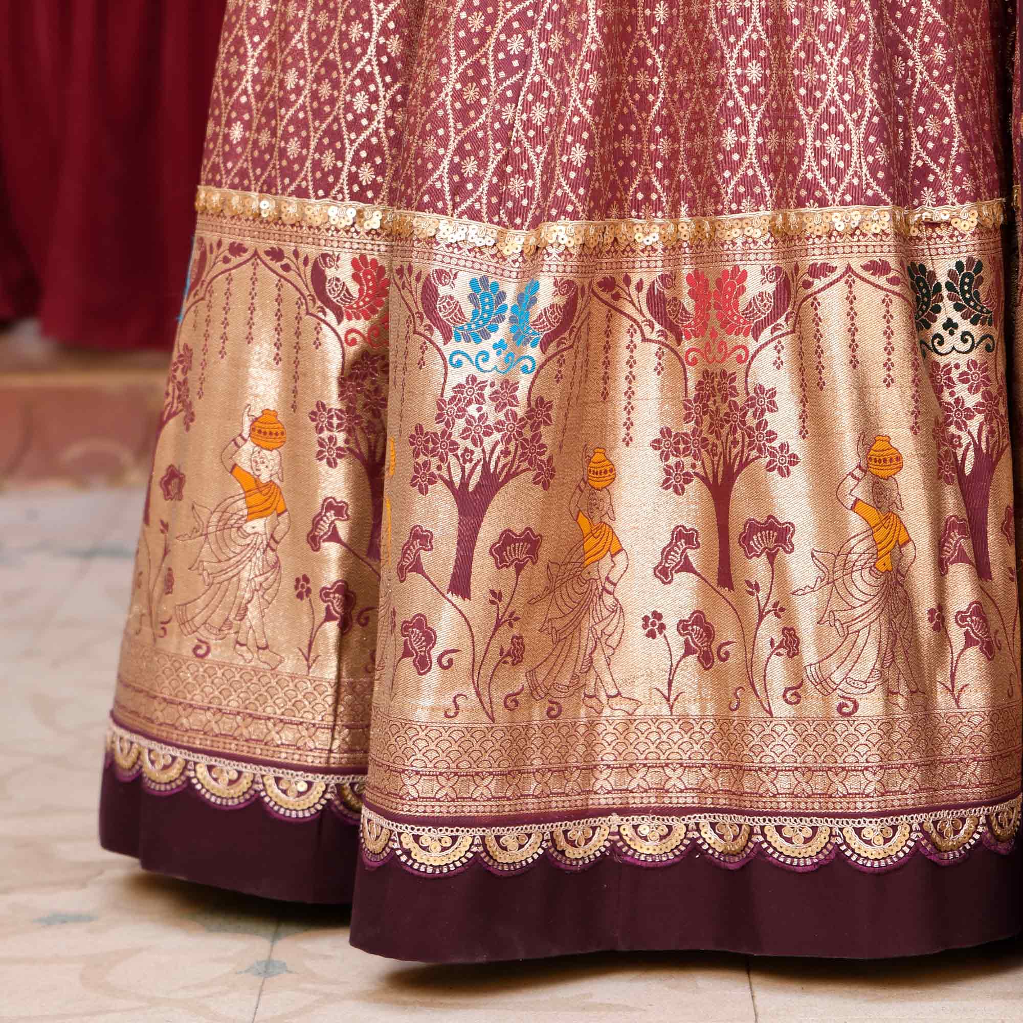 Arunima - Deep Wine Banarasi Silk Anarkali Set