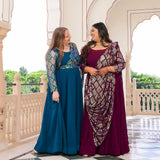 Rich Claret Metallic Sequin Embroidered Anarkali  With Drape