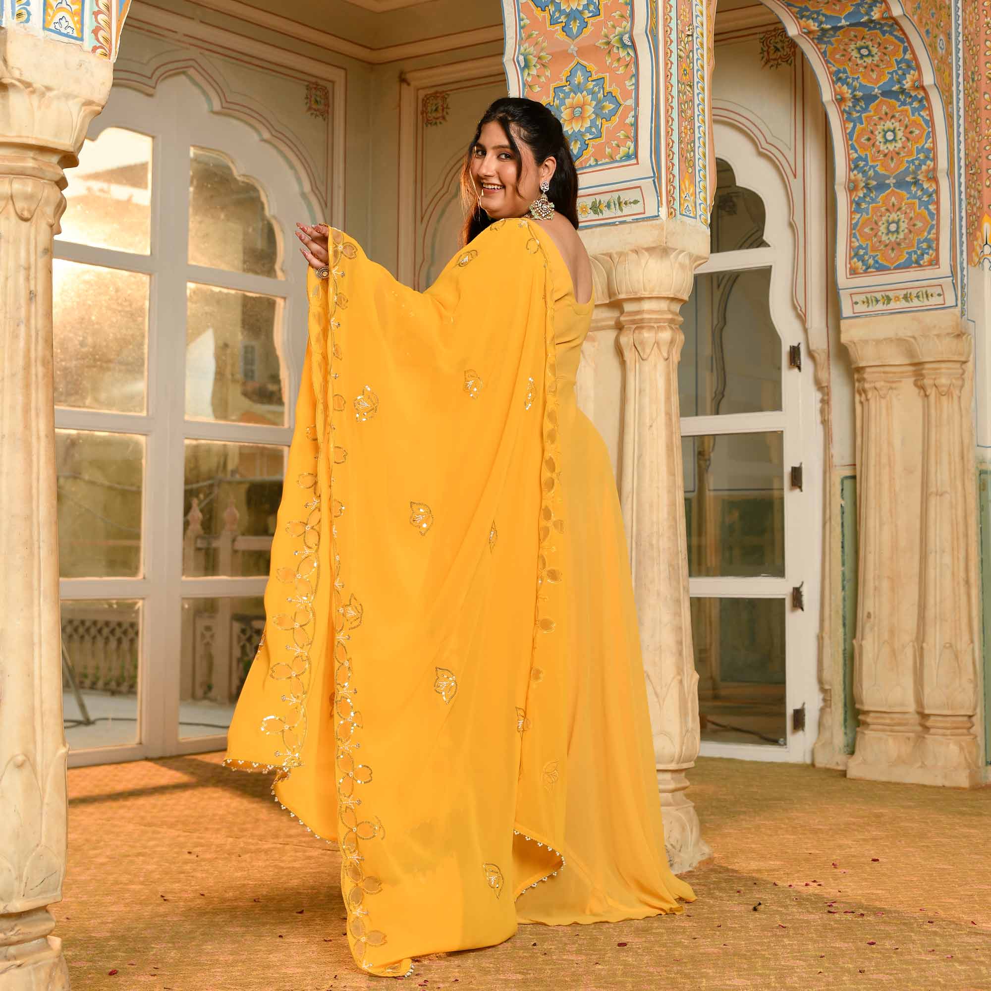 Surya Mahal - Yellow Cutdana Embroidery Georgette Anarkali Dress