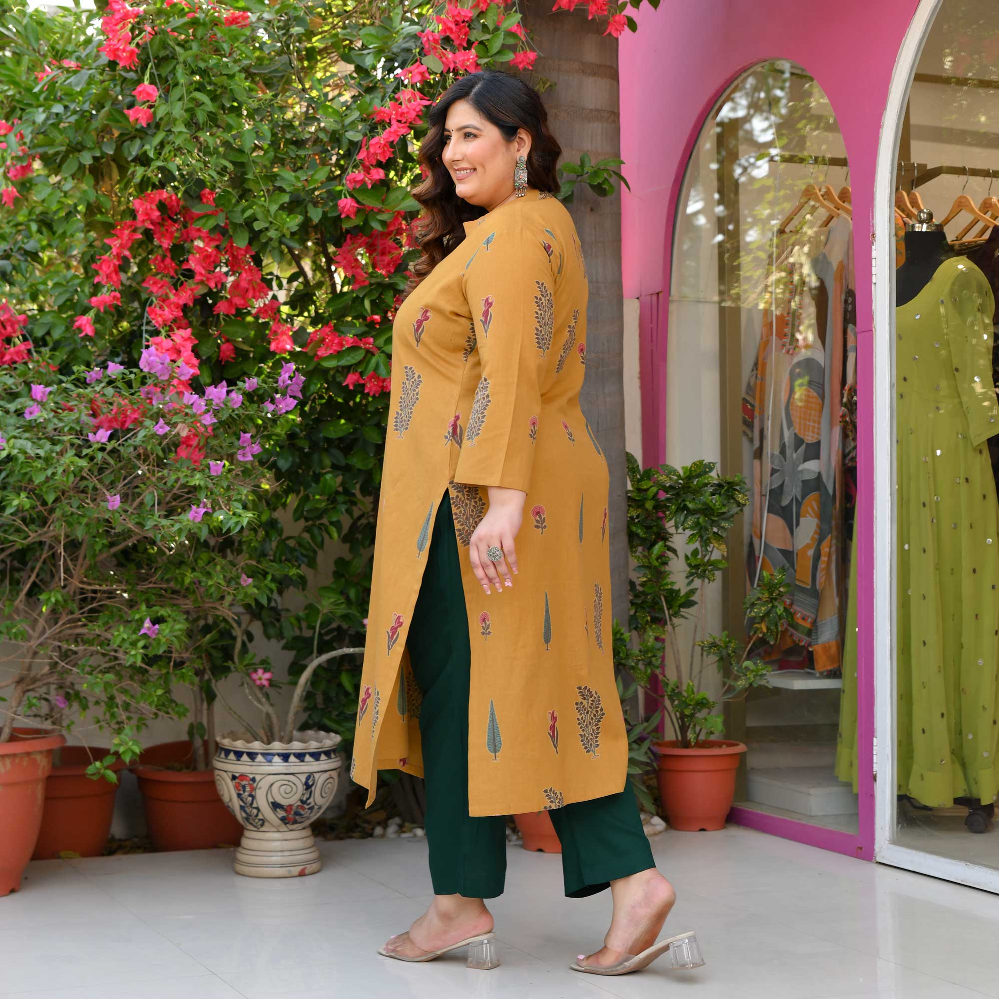 Jaisalmer- Mustard Yellow Butta Printed Pure Cotton Kurta